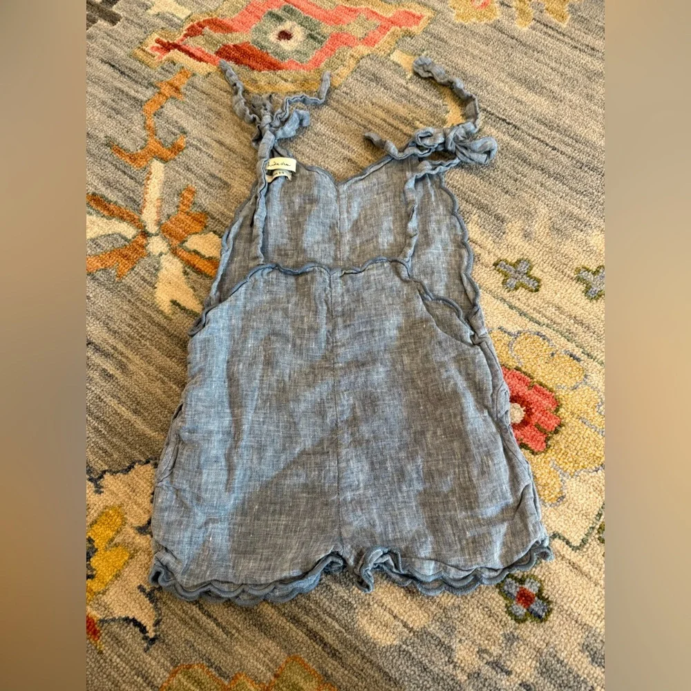 Innika Choo Linen Berry Bard Romper Shortall with tie shoulder Girls size 6 - 8